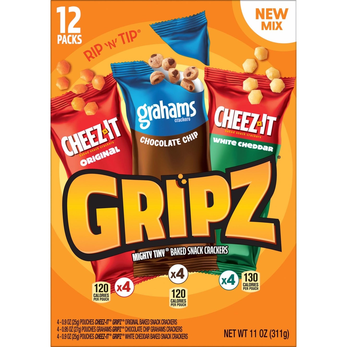 Gripz Mini Baked Snack Crackers, Sweet and Salty Snacks, Variety Pack, 11oz Box (12 Pouches) - Fresh Hearth