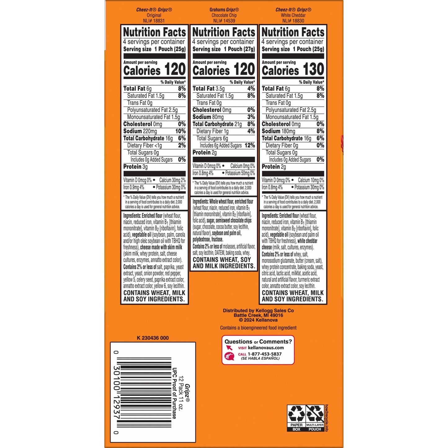 Gripz Mini Baked Snack Crackers, Sweet and Salty Snacks, Variety Pack, 11oz Box (12 Pouches) - Fresh Hearth