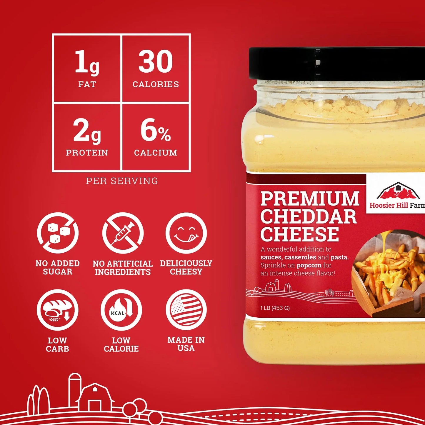 Hoosier Hill Farm Premium Cheddar Cheese Powder (No Artificial Colors), 1LB (Pack of 1) - Fresh Hearth