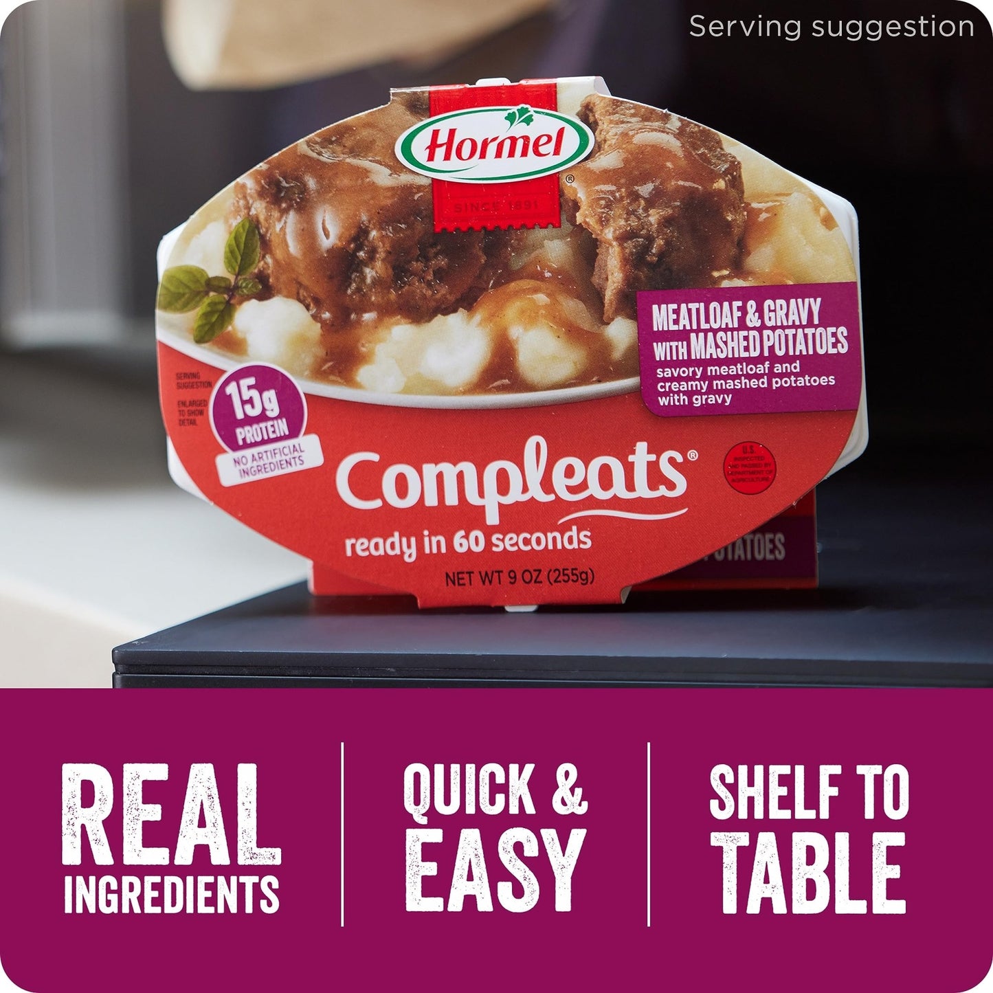 HORMEL COMPLEATS Meatloaf & Gravy With Mashed Potatoes Microwave Tray, 9 oz. (6 Pack) - Fresh Hearth