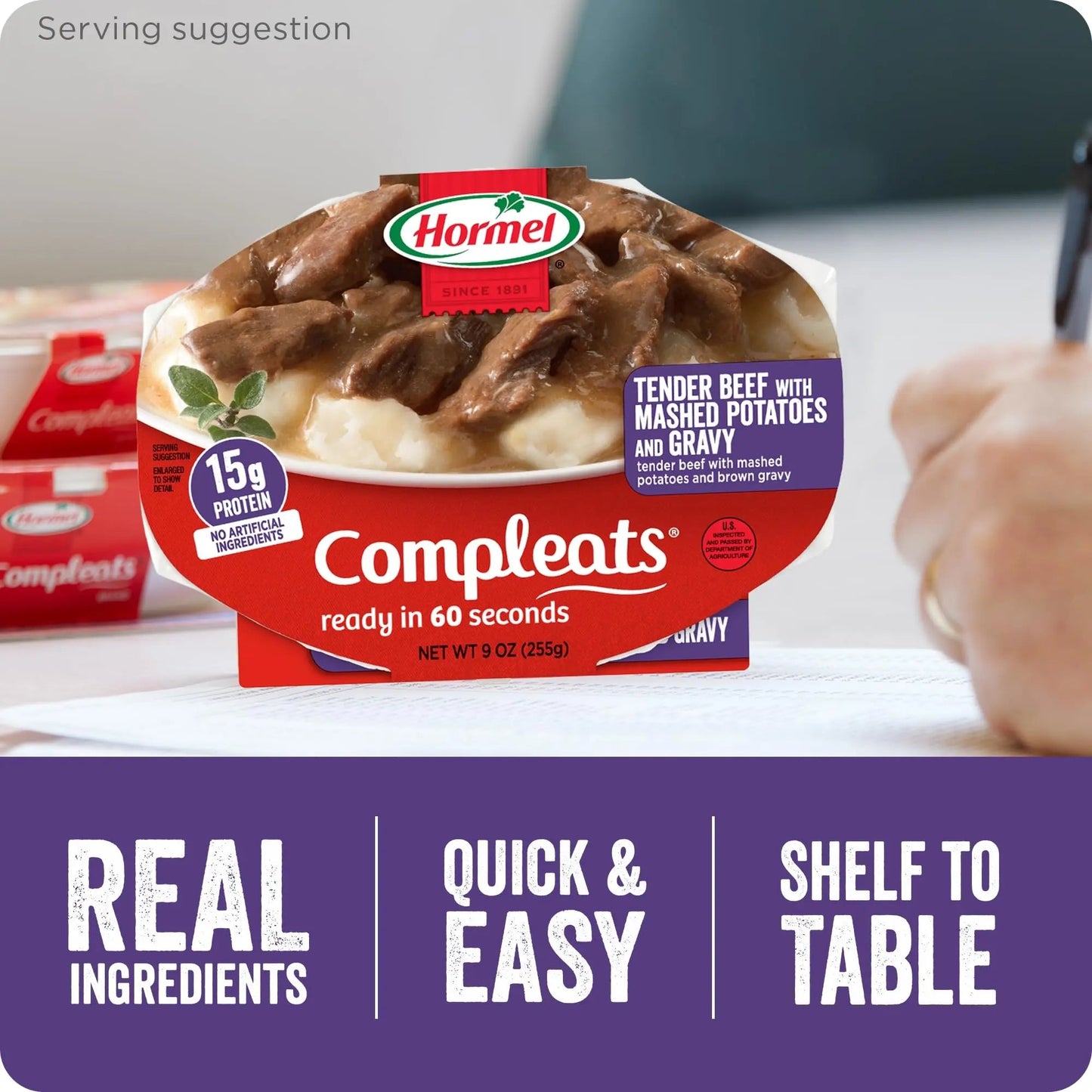 HORMEL COMPLEATS Tender Beef With Mashed Potatoes & Gravy Microwave Tray, 9 oz. (6 Pack) - Fresh Hearth
