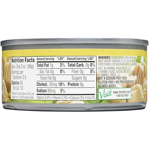 Hormel Premium No Salt Added Canned Chunk Chicken Breast in Water, 5 Ounce (Pack of 12) - Fresh Hearth