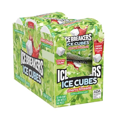ICE BREAKERS Ice Cubes Cherry Limeade Sugar Free Chewing Gum Bottles, 3.24 oz (6 Count, 40 Pieces) - Fresh Hearth