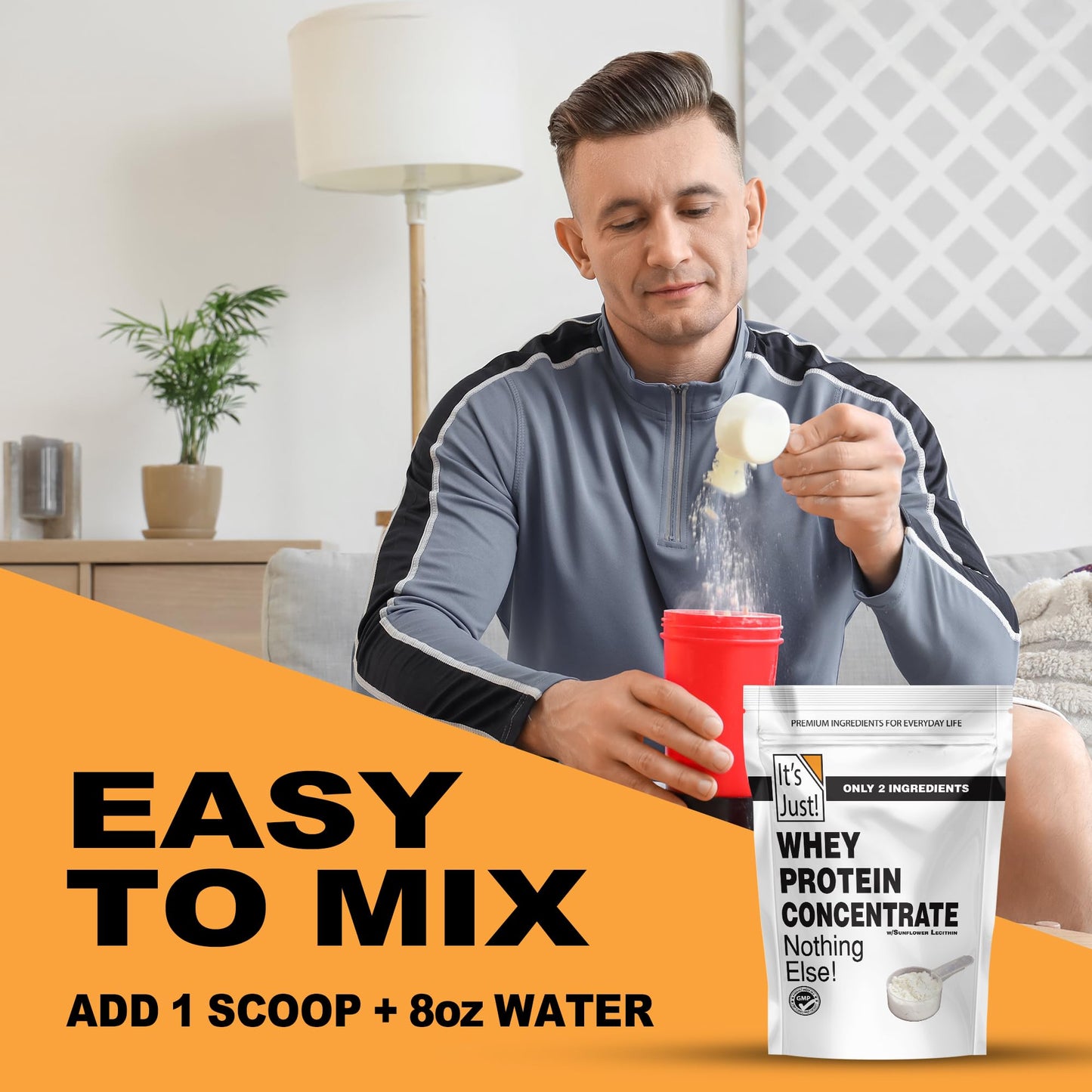 It's Just! - 100% Whey Protein Concentrate, Made in USA, RBST/rBGH Hormone Free, Premium WPC - 80, No Added Flavors or Artificial Sweeteners (1.25 Pound, Unflavored) - Fresh Hearth
