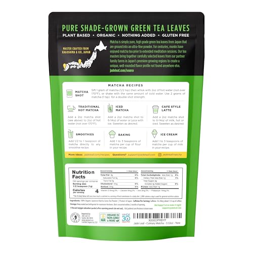 Jade Leaf Matcha Organic Culinary Grade Matcha Powder - Premium Second Harvest - Authentic Japanese Origin (3.53 Ounce Resealable Pouch) - Fresh Hearth