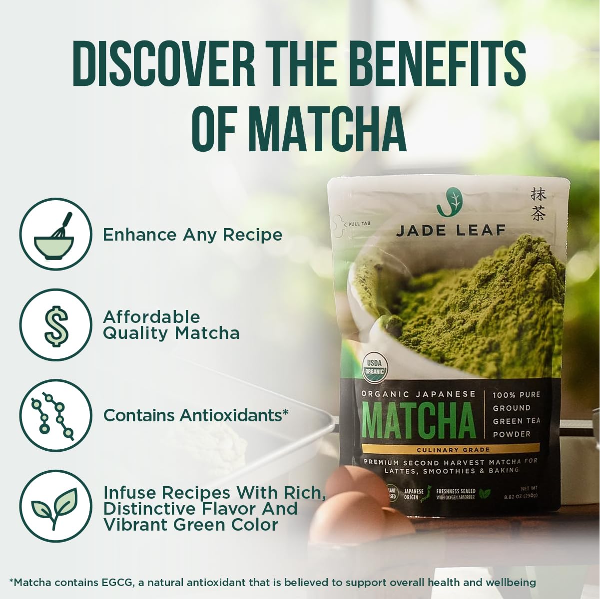 Jade Leaf Matcha Organic Culinary Grade Matcha Powder - Premium Second Harvest - Authentic Japanese Origin (3.53 Ounce Resealable Pouch) - Fresh Hearth