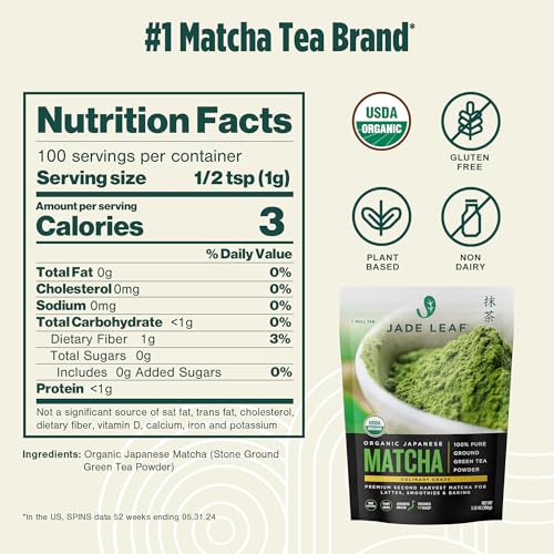 Jade Leaf Matcha Organic Culinary Grade Matcha Powder - Premium Second Harvest - Authentic Japanese Origin (3.53 Ounce Resealable Pouch) - Fresh Hearth