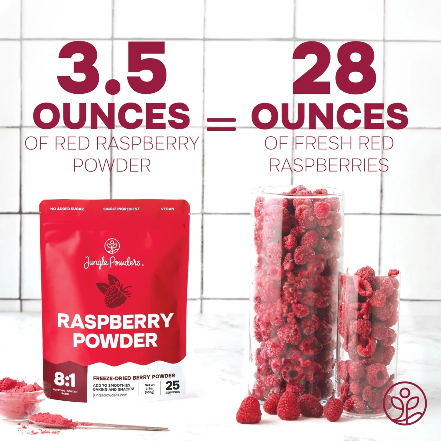 Jungle Powders Raspberry Powder 3.5 Ounce Bag, Food Grade Powdered Unsweetened Freeze Dried Raspberries, Additive, Filler Free Red Superfood Extract for Baking Cooking Flavoring Rasberries Smoothies - Fresh Hearth