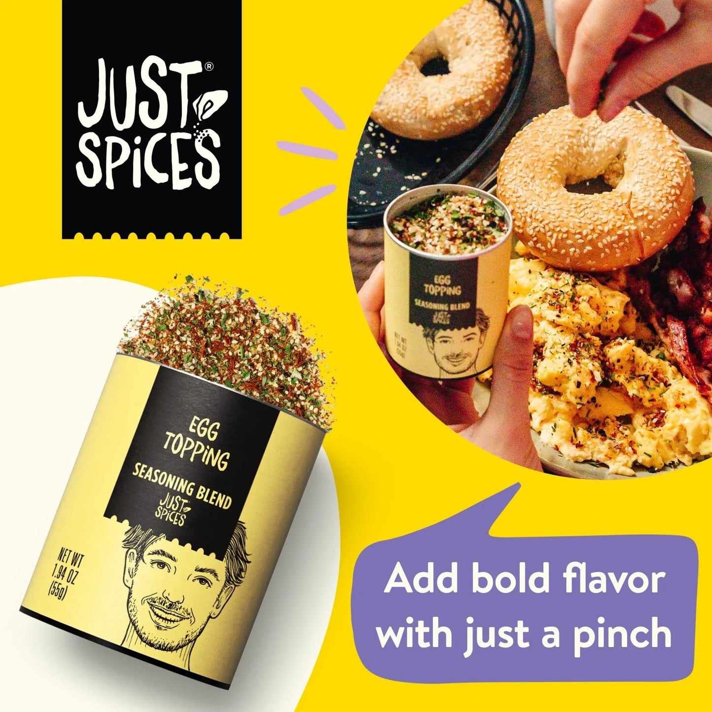 Just Spices Egg Topping, 1.94 OZ I Breakfast and egg seasoning with white sesame, chilli, grated tomato, sea salt and more - Fresh Hearth