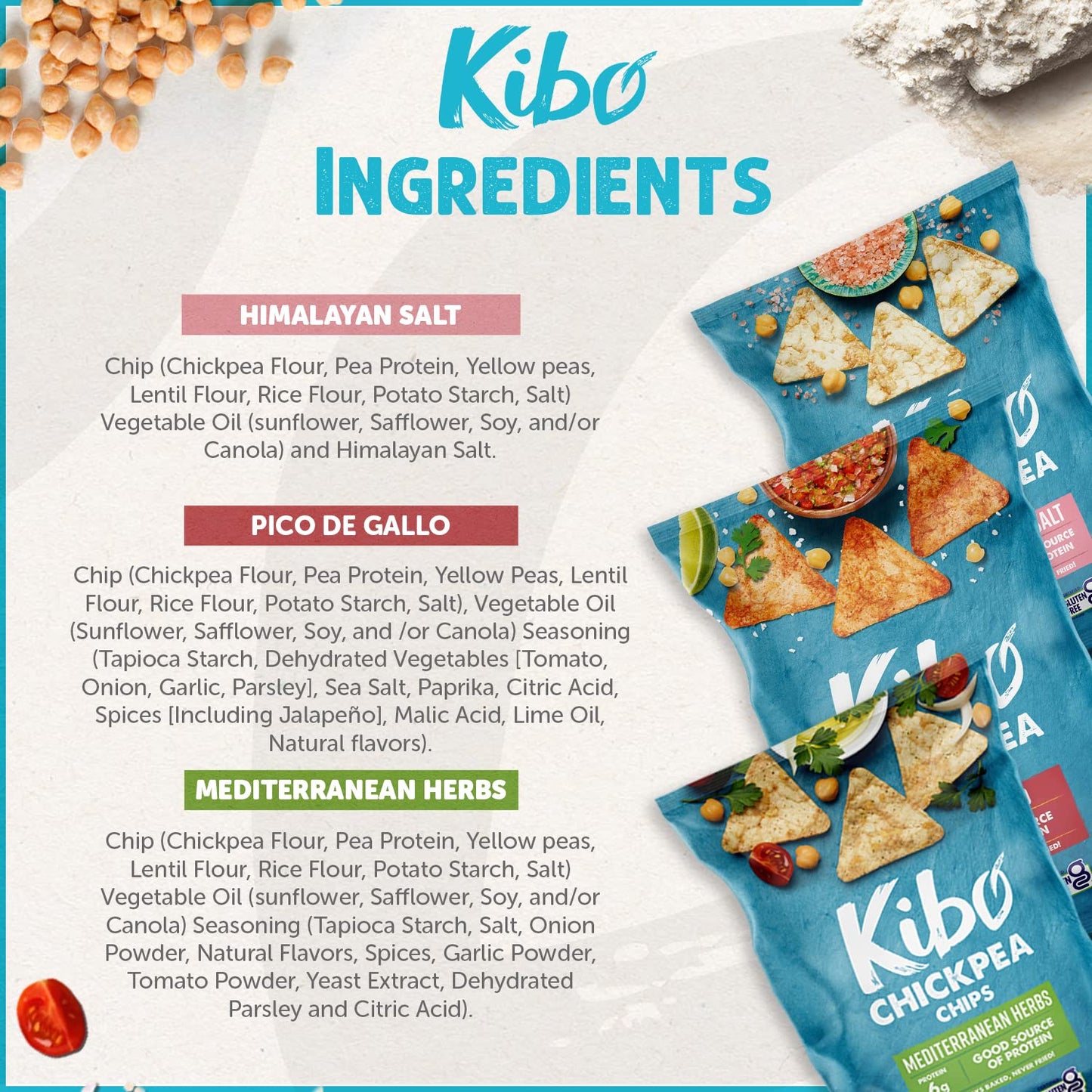 Kibo Chickpea Chips 3 Flavor Variety Pack - High Protein - Fiber, Plant - Based, Gluten - Free, Non - GMO, Vegan, Made with Real Veggies - 1 oz, 12 Pack - Fresh Hearth