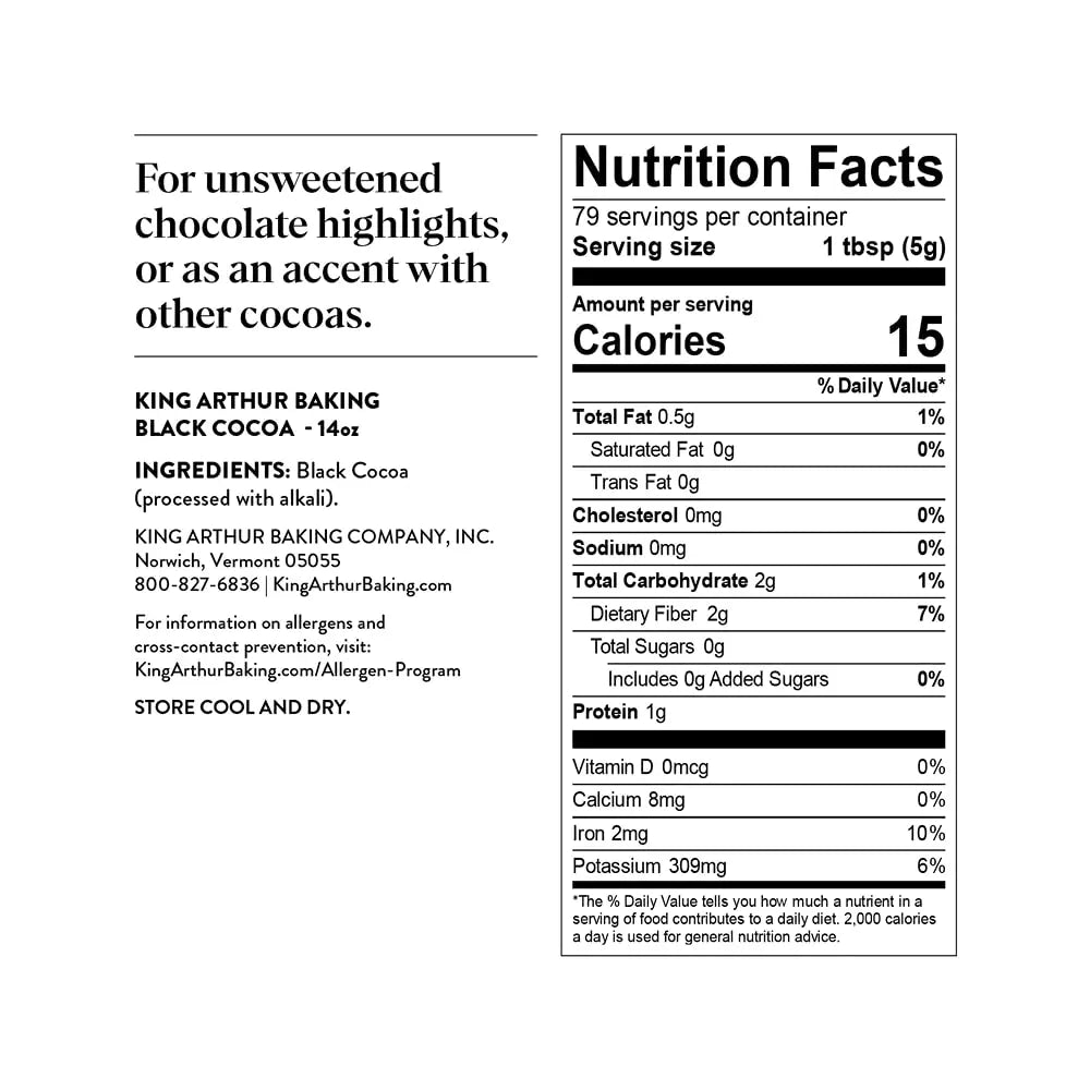 King Arthur Black Cocoa: Dutch Processed Cocoa Powder for Baking - Intense Dark Chocolate Flavor, Unsweetened, Perfect for Cakes, Cookies & Frosting - 14 oz Resealable Bag - Fresh Hearth
