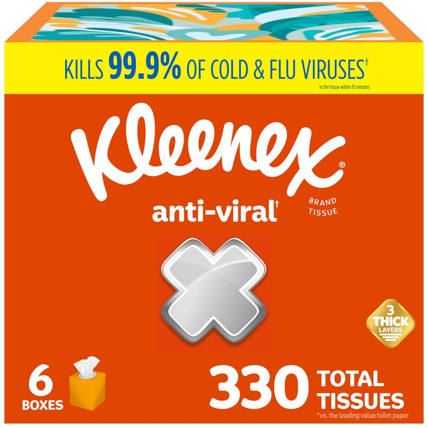 Kleenex Anti - Viral Facial Tissues, 6 Cube Boxes, 55 Tissues per Box, 3 - Ply (330 Total), Packaging May Vary - Fresh Hearth