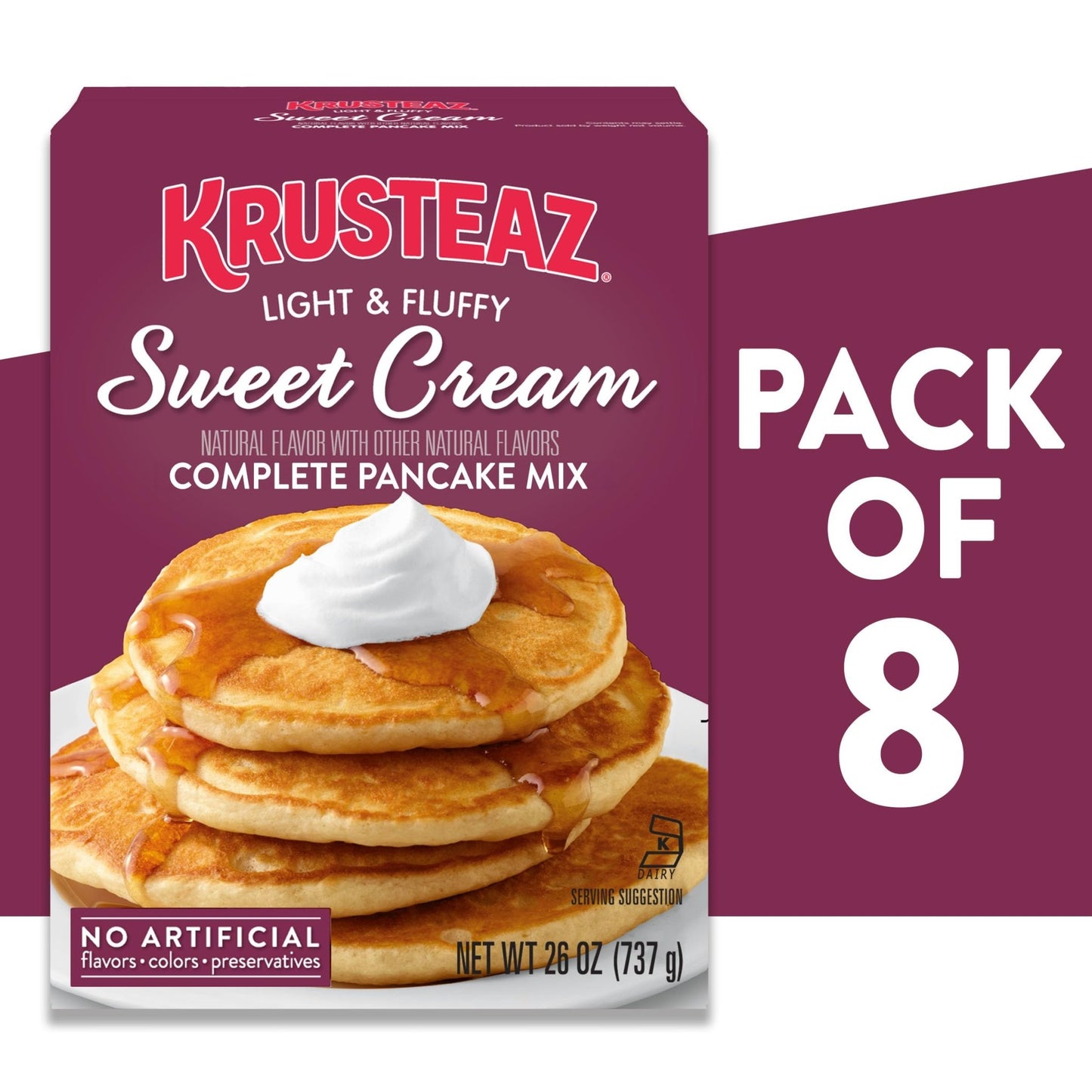Krusteaz Sweet Cream Pancake and Waffle Mix, Light & Fluffy, 26 oz Boxes (Pack of 8) - Fresh Hearth