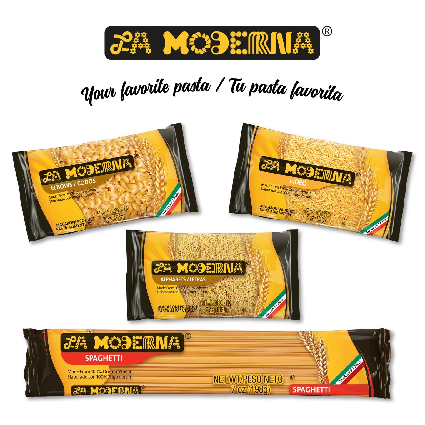 LA MODERNA, Spaghetti, Pasta, Hecha con Sémola de Trigo Durum, Enriquecida con Vitaminas y Hierro, 7 oz, Pack de 20 - Fresh Hearth