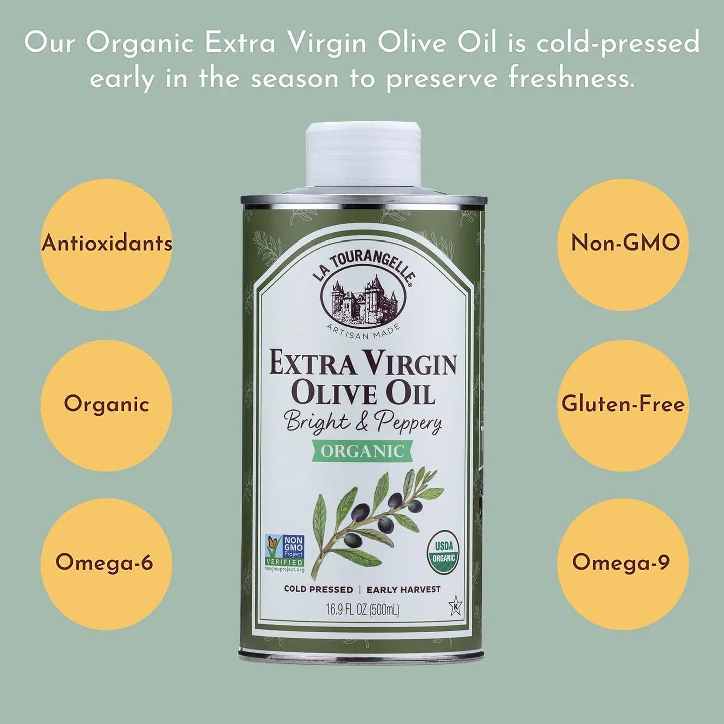 La Tourangelle, Organic Extra Virgin Olive Oil, Cold - Pressed High Antioxidant Picual Olives From Spain, 16.9 fl oz - Fresh Hearth