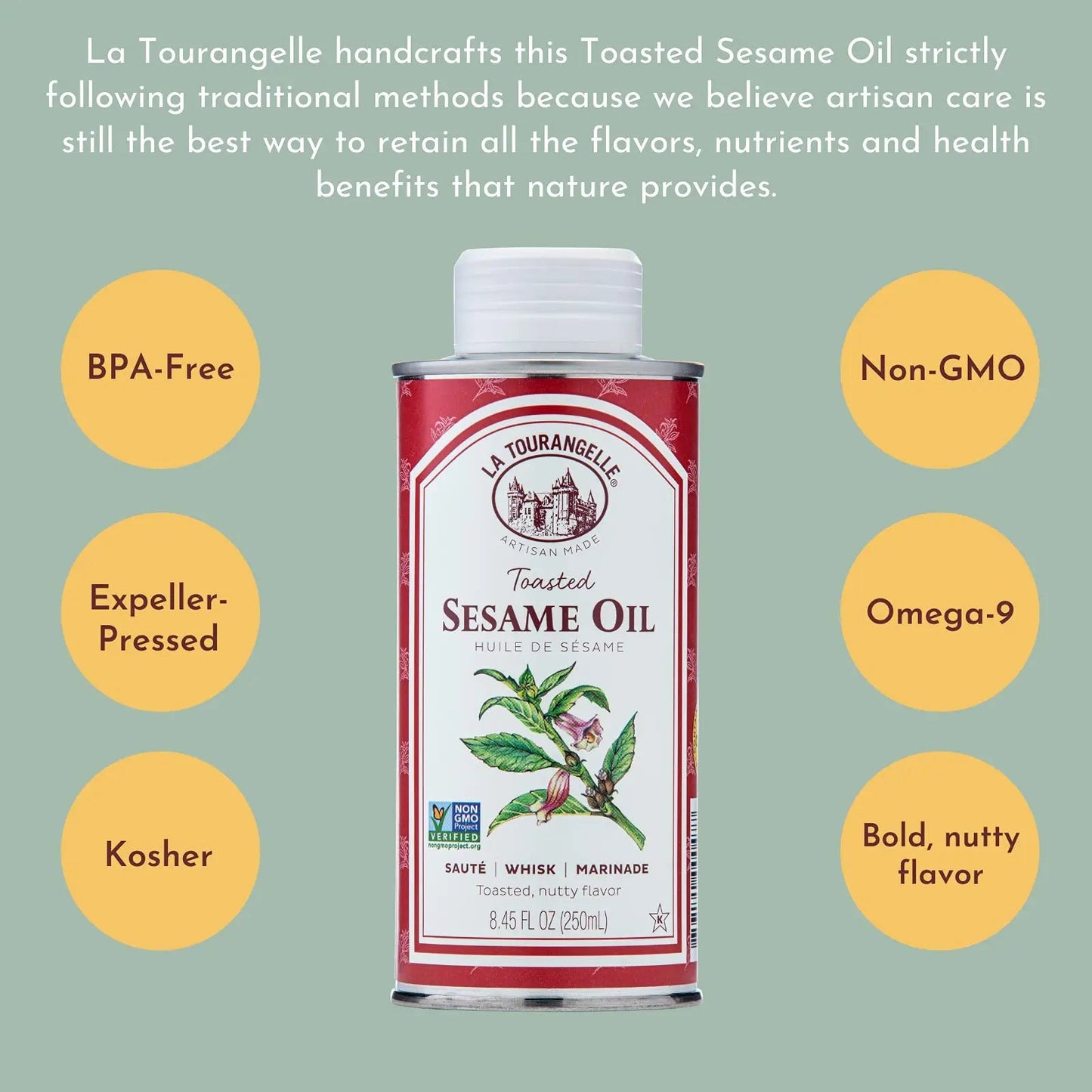 La Tourangelle, Toasted Sesame Oil, Great for Cooking, Add to Noodles, Stir - Fry, Vegetables, Vinaigrettes, and Marinades, 8.45 Fl Oz - Fresh Hearth