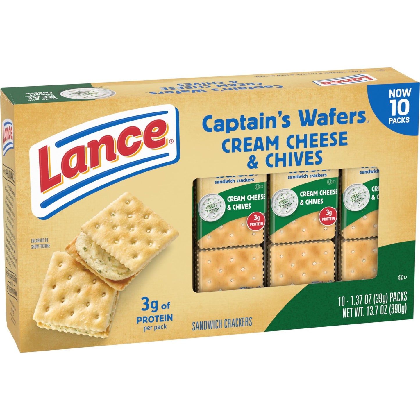 Lance Sandwich Crackers, Captain's Wafers Cream Cheese and Chives, 10 Packs, 6 Sandwiches Each - Fresh Hearth