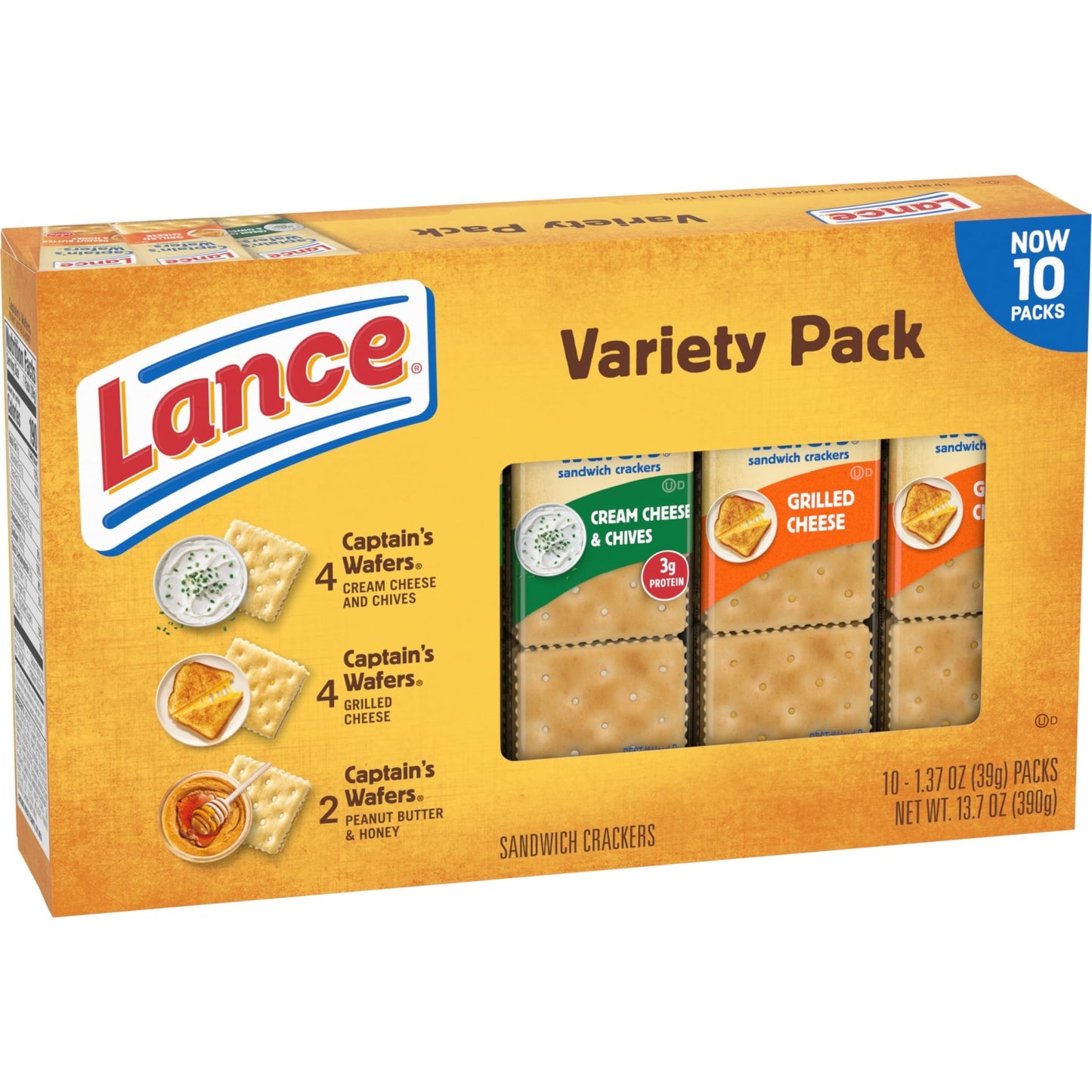 Lance Sandwich Crackers, Captain's Wafers, Variety Pack, 10 Individual Packs, 6 Sandwiches Each - Fresh Hearth