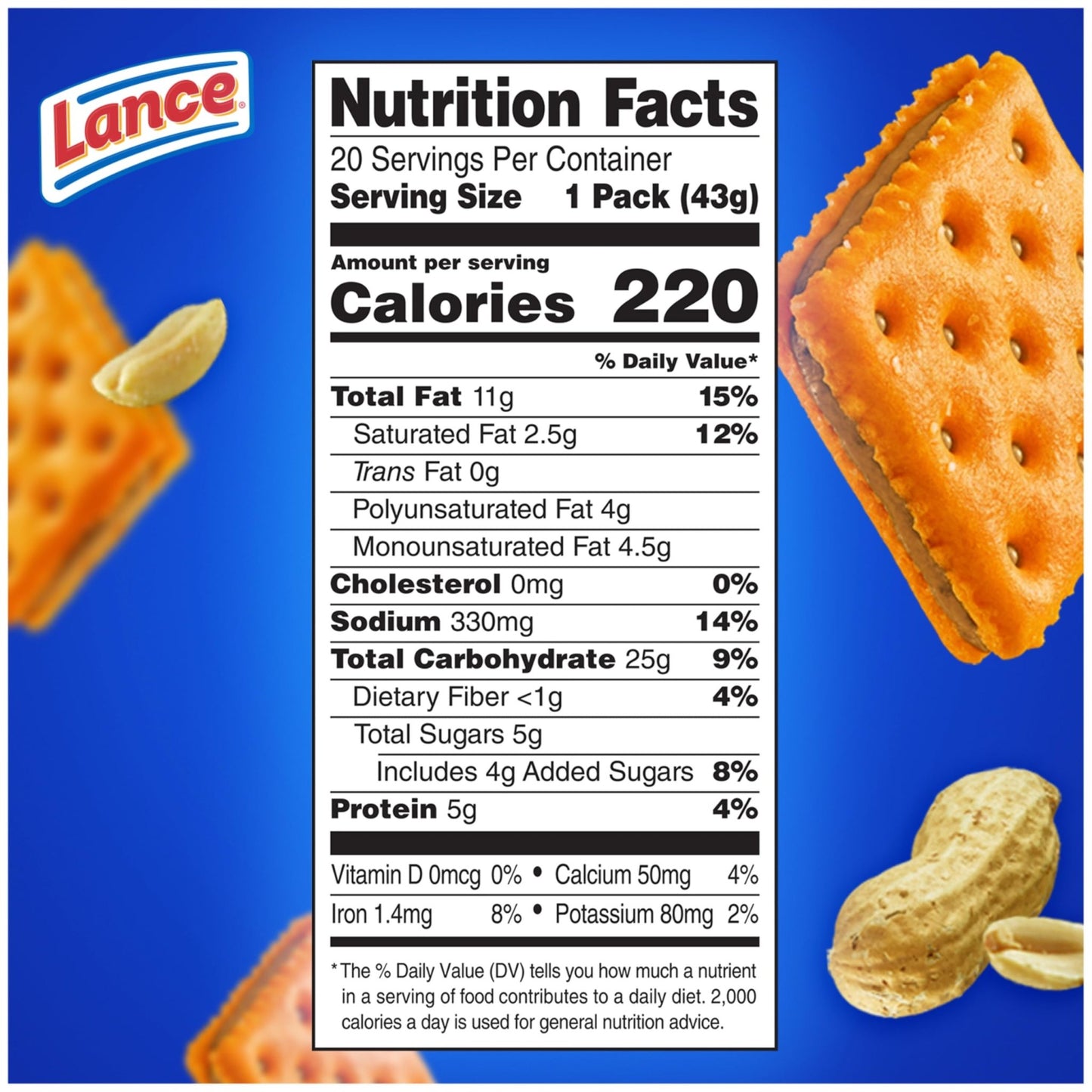 Lance Sandwich Crackers, ToastChee Peanut Butter, 20 Individually Wrapped Packs, 6 Sandwiches Each - Fresh Hearth