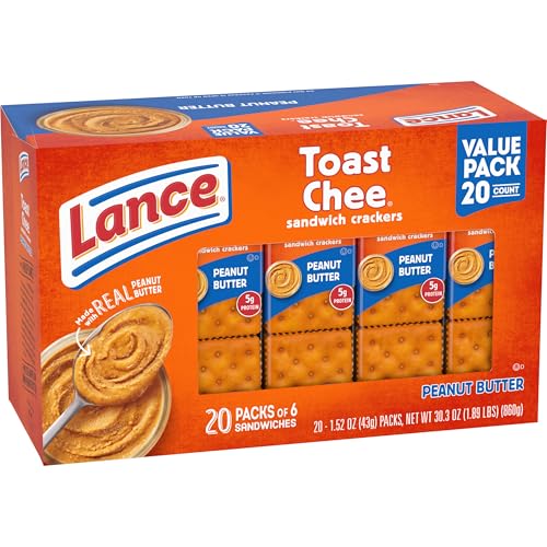 Lance Sandwich Crackers, ToastChee Peanut Butter, 20 Individually Wrapped Packs, 6 Sandwiches Each - Fresh Hearth