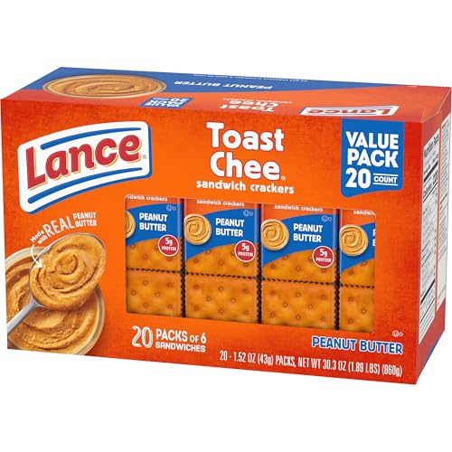 Lance Sandwich Crackers, ToastChee Peanut Butter, 20 Individually Wrapped Packs, 6 Sandwiches Each - Fresh Hearth