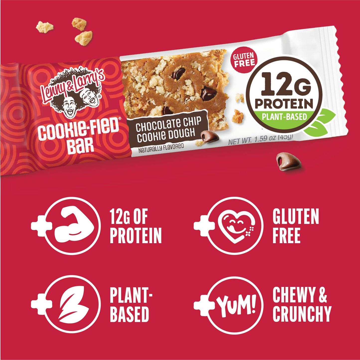 Lenny & Larry's Cookie - fied Bar – Chocolate Chip Cookie Dough Vegan Protein Bars 9x45g – Healthy Snacks with 12g Plant Protein & 5g Fiber – Gluten free Power Bar, Keto Friendly, Non - GMO & Vegan - Fresh Hearth