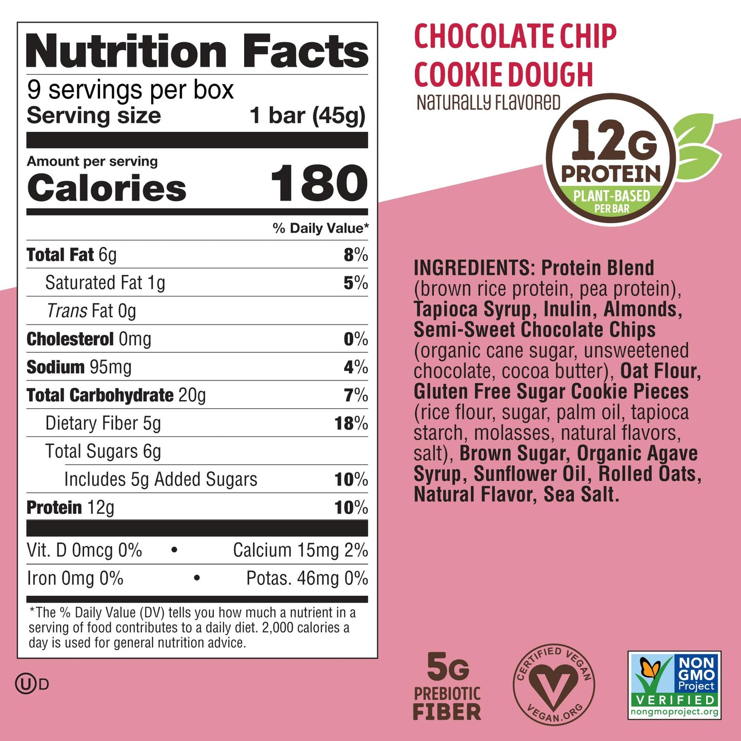 Lenny & Larry's Cookie - fied Bar – Chocolate Chip Cookie Dough Vegan Protein Bars 9x45g – Healthy Snacks with 12g Plant Protein & 5g Fiber – Gluten free Power Bar, Keto Friendly, Non - GMO & Vegan - Fresh Hearth