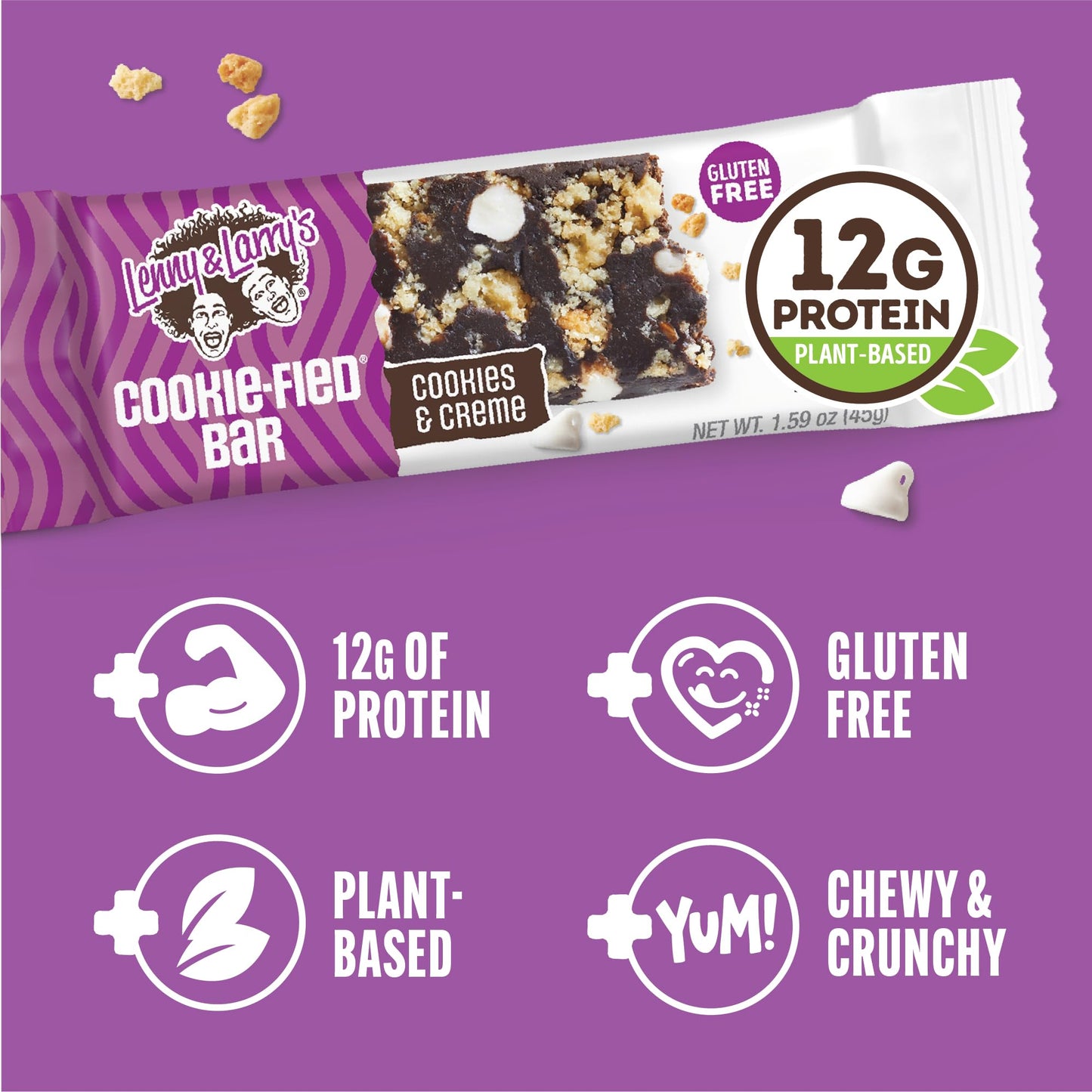 Lenny & Larry's Cookie - fied Protein Bar – Cookies & Creme Vegan Protein Bars 9x45g – Healthy Snacks with 12g Plant Protein & 5g Fiber – Gluten free Power Bar, Keto Friendly, Non - GMO & Vegan - Fresh Hearth