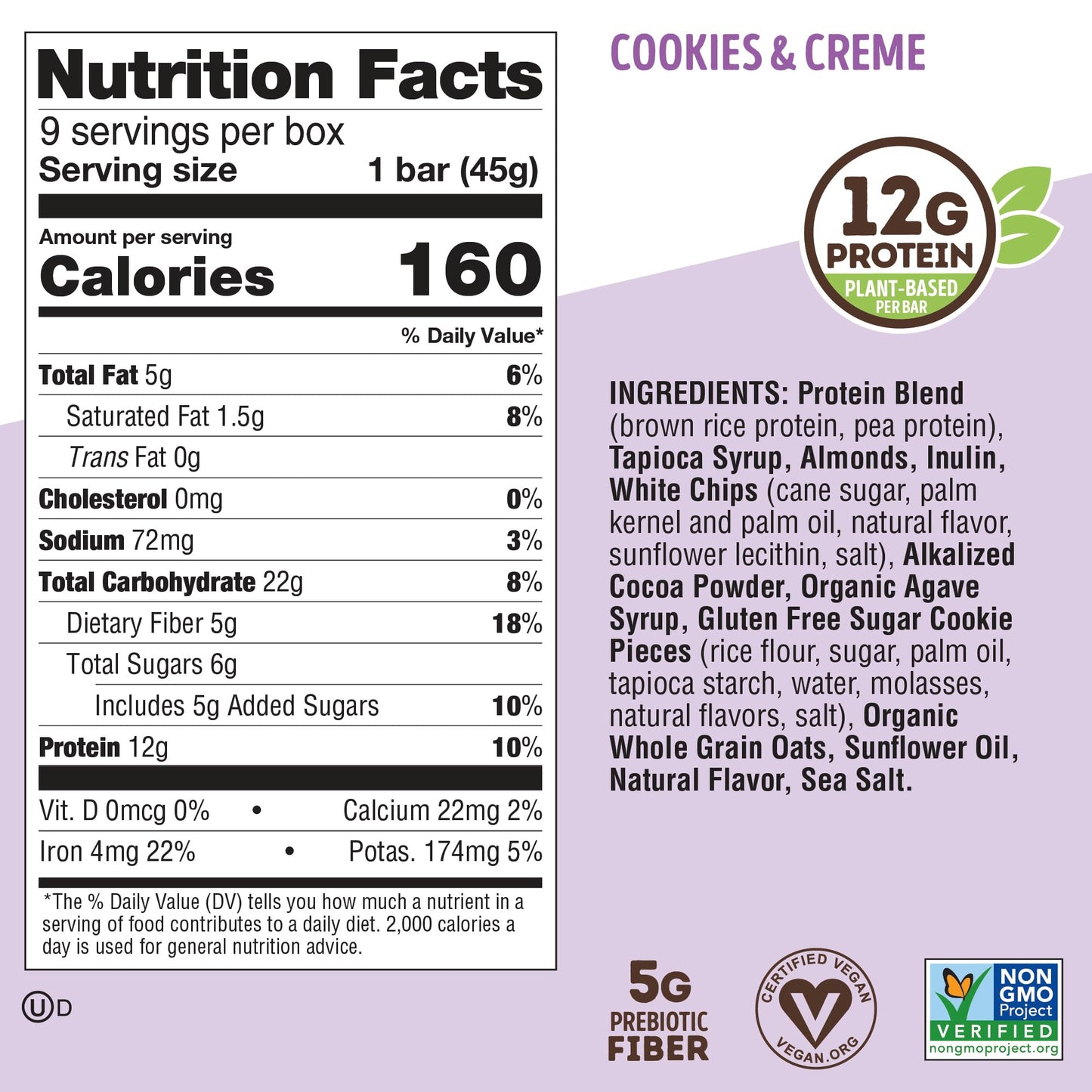 Lenny & Larry's Cookie - fied Protein Bar – Cookies & Creme Vegan Protein Bars 9x45g – Healthy Snacks with 12g Plant Protein & 5g Fiber – Gluten free Power Bar, Keto Friendly, Non - GMO & Vegan - Fresh Hearth