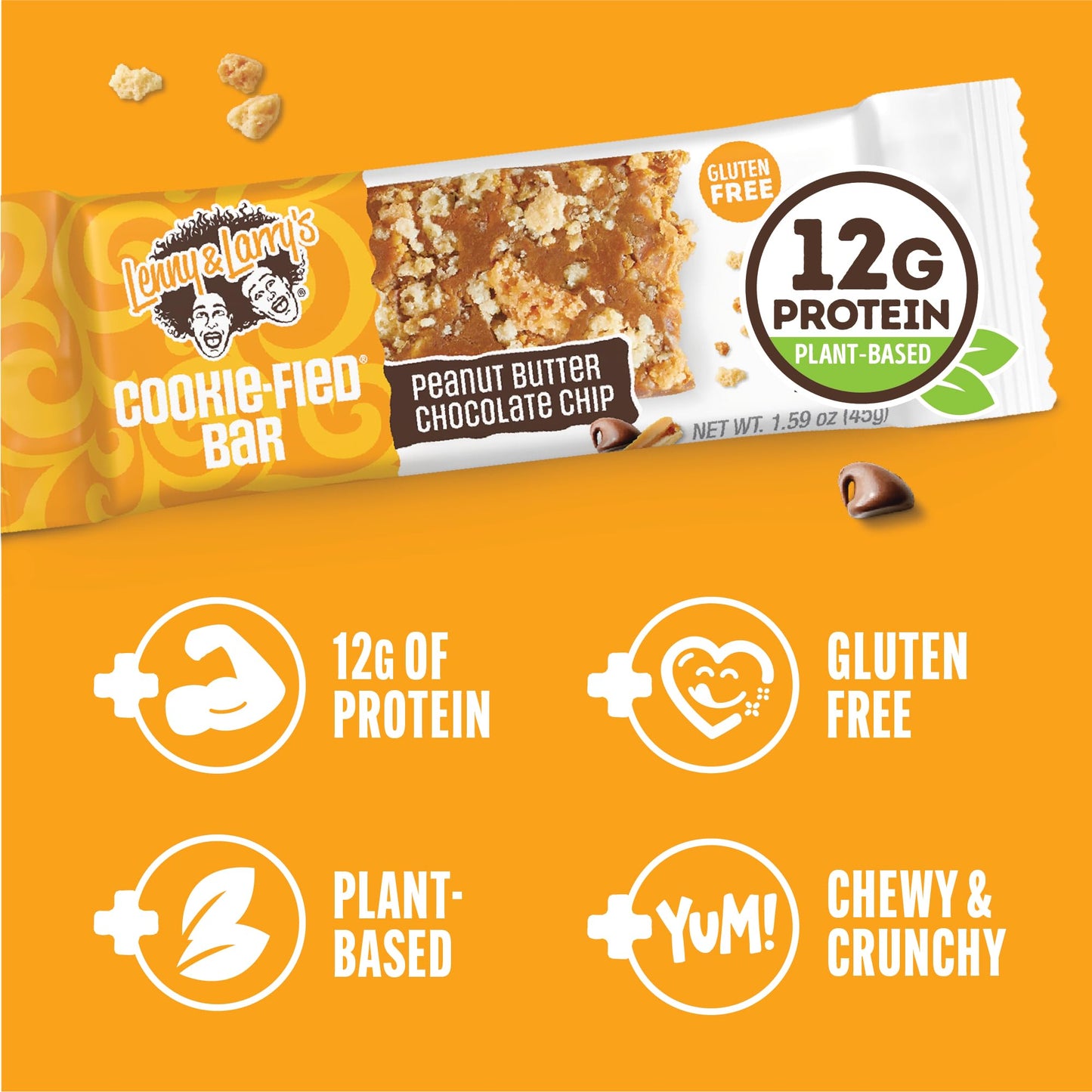 Lenny & Larry's Cookie - fied Protein Bar – Peanut Butter Chocolate Chip Vegan Protein Bars 9x45g – Healthy Snacks with 12g Plant Protein & 5g Fiber – Gluten free Power Bar, Keto Friendly, Non - GMO & Vegan - Fresh Hearth