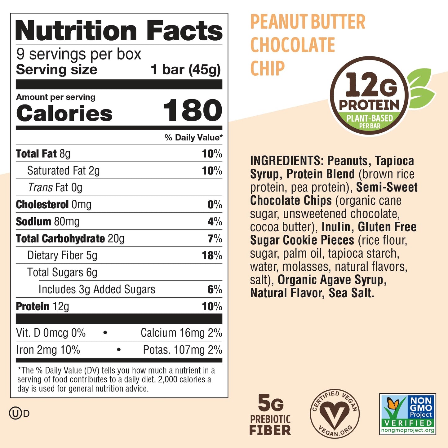 Lenny & Larry's Cookie - fied Protein Bar – Peanut Butter Chocolate Chip Vegan Protein Bars 9x45g – Healthy Snacks with 12g Plant Protein & 5g Fiber – Gluten free Power Bar, Keto Friendly, Non - GMO & Vegan - Fresh Hearth