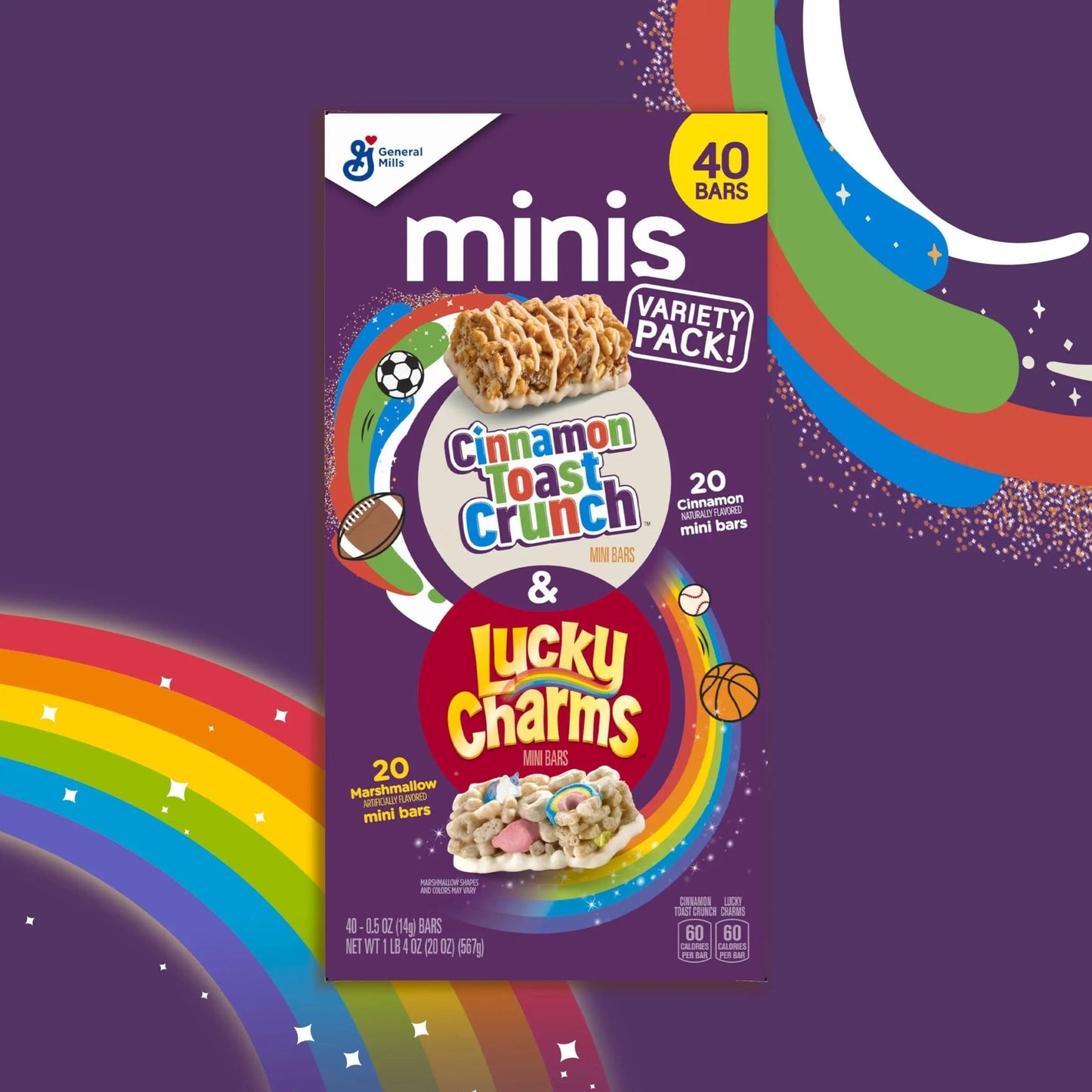 Lucky Charms and Cinnamon Toast Crunch Mini Cereal Treat Bars Variety Pack, 40 Ct, 20 oz - Fresh Hearth