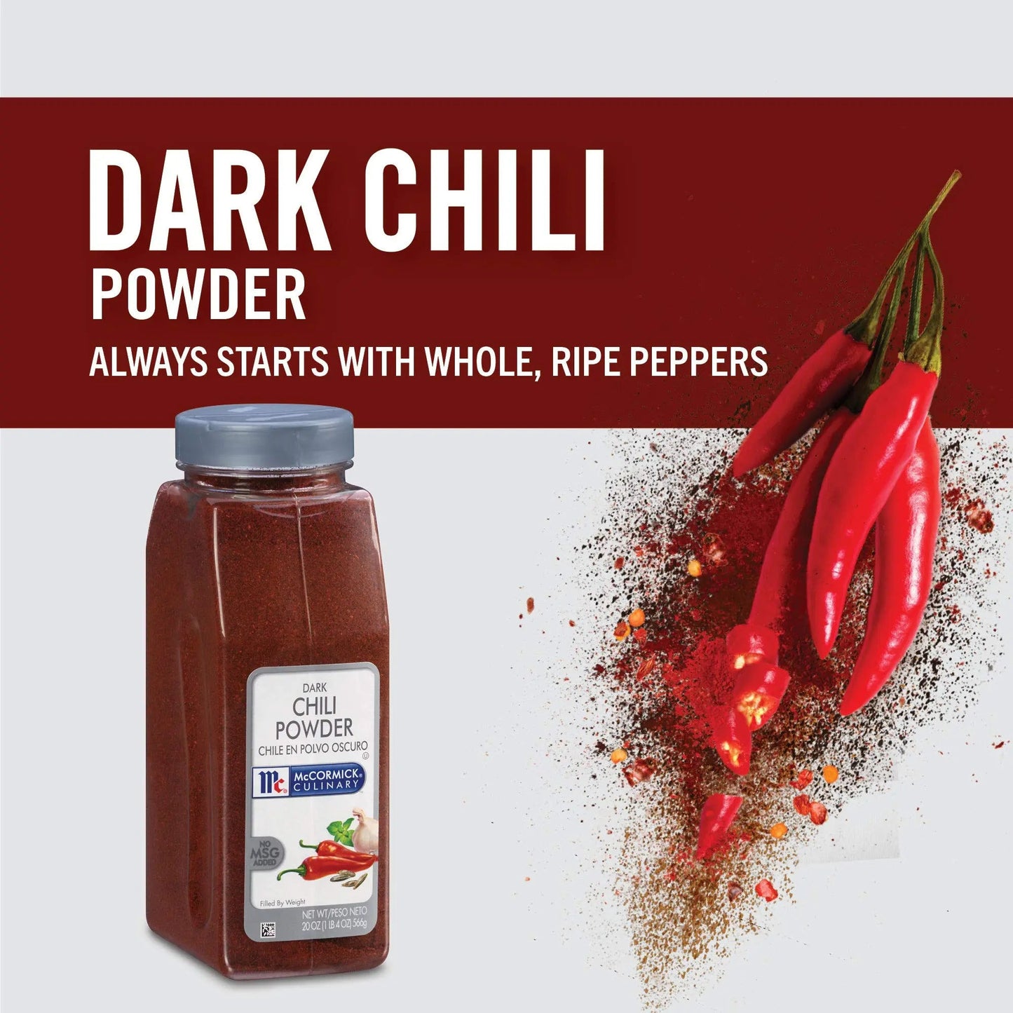 McCormick Culinary Dark Chili Powder, 20 oz - One 20 Ounce Container or Dark Chili Powder, Enhances Nachos, Tacos, Enchiladas and Dark Chocolate - Fresh Hearth