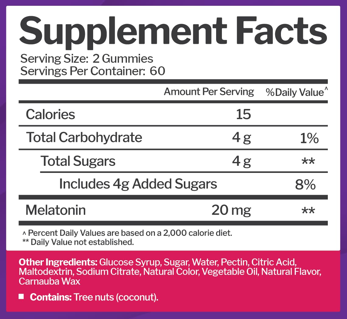 Melatonin 20mg Gummies for Adults (120 Count) - Maximum Strength Sleep Aid with 10mg of Melatonin Per Gummy - Gluten - Free, Non - GMO, Vegetarian, Great Tasting Mixed Berry Flavor - 60 Servings - Fresh Hearth