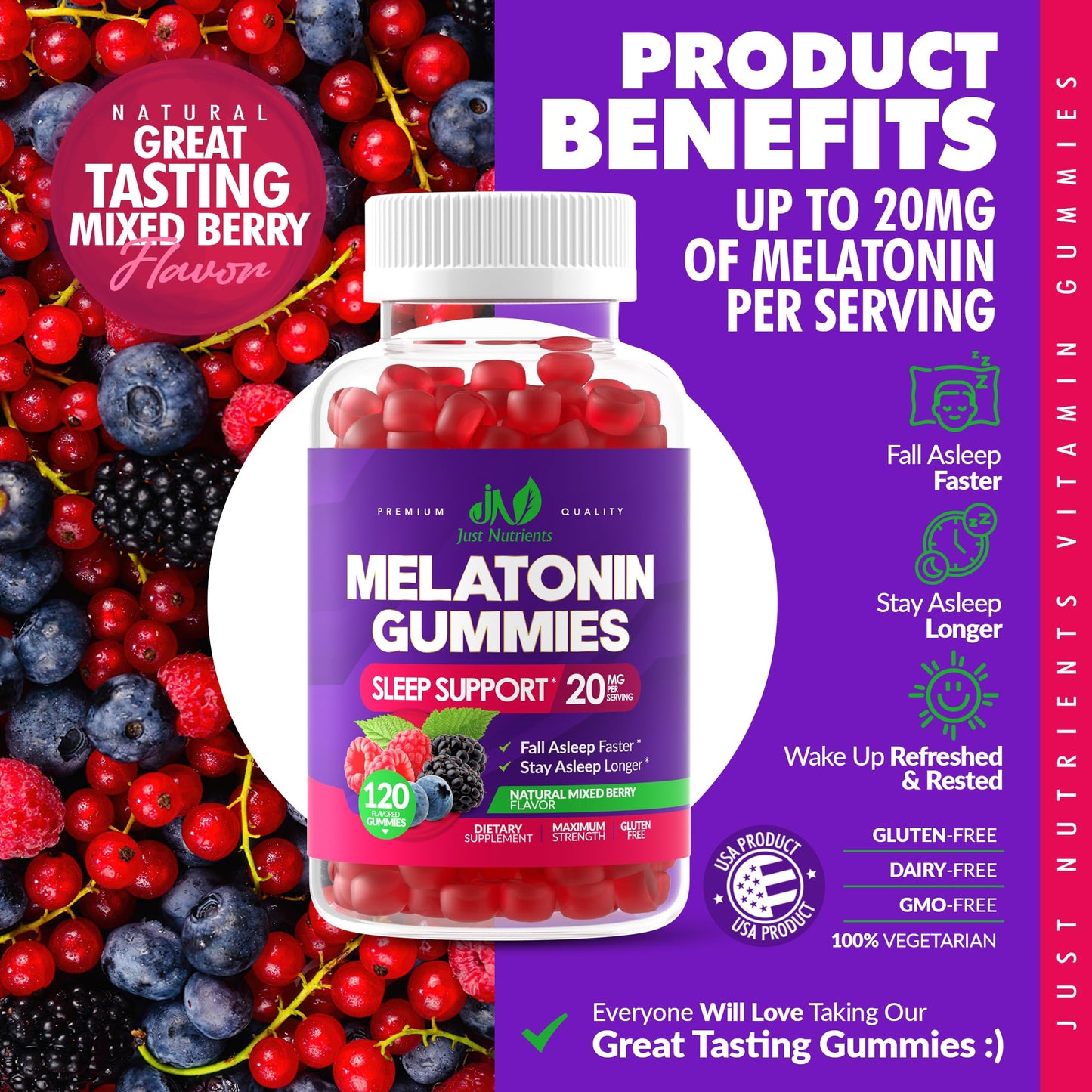 Melatonin 20mg Gummies for Adults (120 Count) - Maximum Strength Sleep Aid with 10mg of Melatonin Per Gummy - Gluten - Free, Non - GMO, Vegetarian, Great Tasting Mixed Berry Flavor - 60 Servings - Fresh Hearth