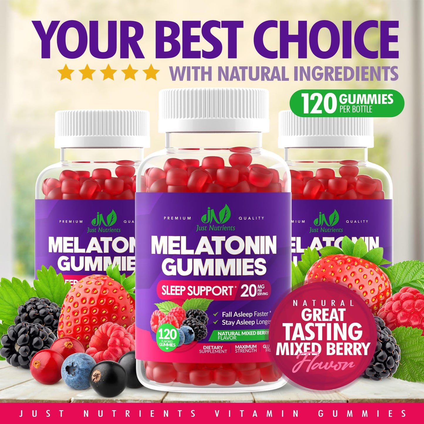Melatonin 20mg Gummies for Adults (120 Count) - Maximum Strength Sleep Aid with 10mg of Melatonin Per Gummy - Gluten - Free, Non - GMO, Vegetarian, Great Tasting Mixed Berry Flavor - 60 Servings - Fresh Hearth