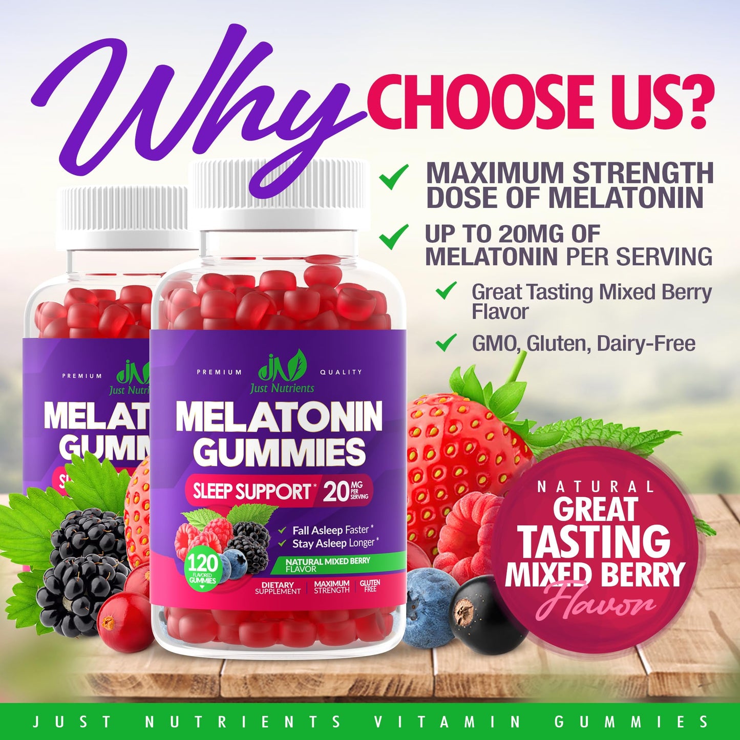 Melatonin 20mg Gummies for Adults (120 Count) - Maximum Strength Sleep Aid with 10mg of Melatonin Per Gummy - Gluten - Free, Non - GMO, Vegetarian, Great Tasting Mixed Berry Flavor - 60 Servings - Fresh Hearth