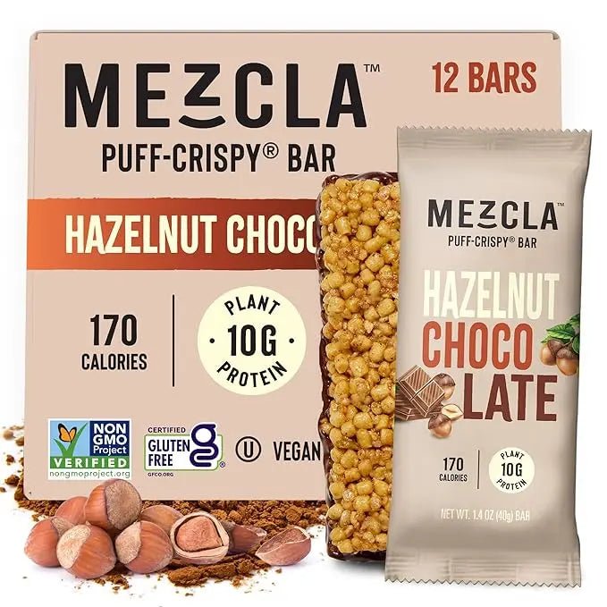 Mezcla Puff Mix Crispy Protein Bars, Gluten Free & Vegan Protein Bars, 10g Protein, Alt for Pistachio Dubai Chocolate Bar, Granola Bars & Breakfast Bars, Healthy Snacks for Adults, Pistachio Chocolate, 12 Pack - Fresh Hearth