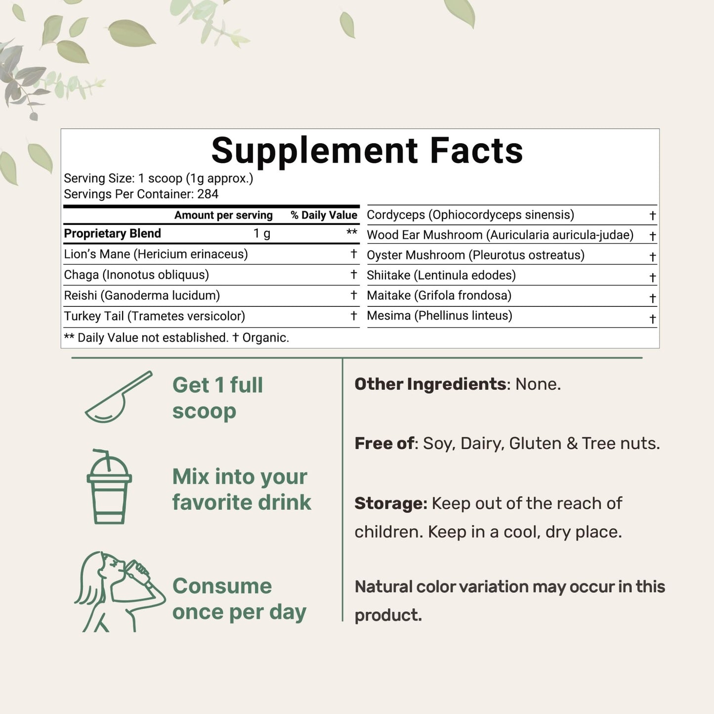 Micro Ingredients Organic Mega Mushroom Powder,10 Ounce (284 Days Supply) | 10 in 1 Complex Formula for Immune System Booster | Chaga, Lions Mane, Cordyceps, Reishi & More | Filler Free, Vegan - Fresh Hearth