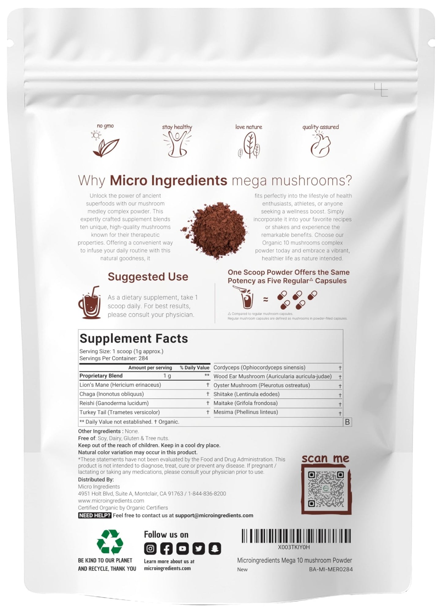 Micro Ingredients Organic Mega Mushroom Powder,10 Ounce (284 Days Supply) | 10 in 1 Complex Formula for Immune System Booster | Chaga, Lions Mane, Cordyceps, Reishi & More | Filler Free, Vegan - Fresh Hearth