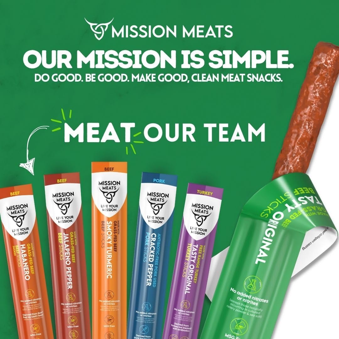 Mission Meats Kids Beef Sticks – 100% Grass Fed & Pasture Raised, Healthy Snacks for Kids and Toddlers, Gluten & Nut Free, Non - GMO, 0.5oz, 24 Count (Pack of 1) - Fresh Hearth
