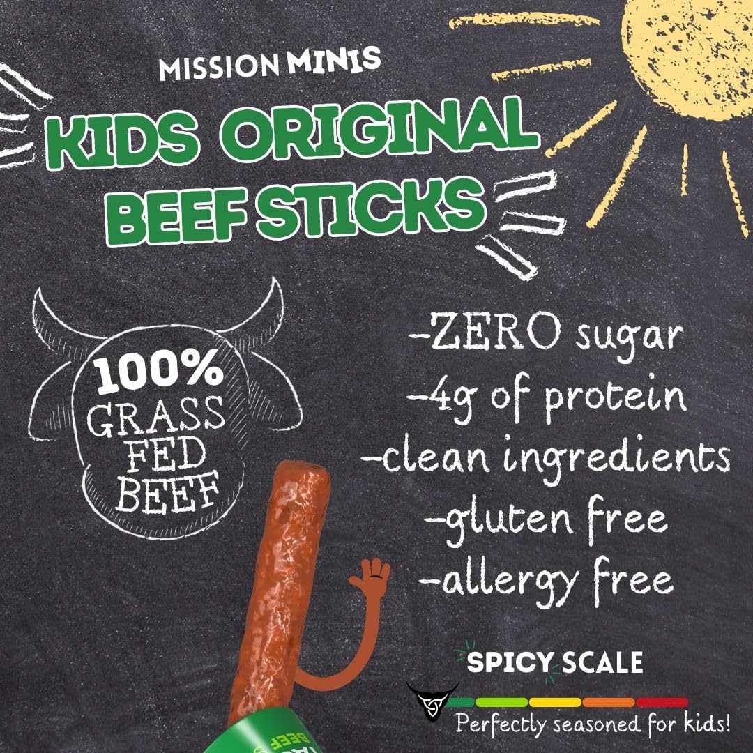 Mission Meats Kids Beef Sticks – 100% Grass Fed & Pasture Raised, Healthy Snacks for Kids and Toddlers, Gluten & Nut Free, Non - GMO, 0.5oz, 24 Count (Pack of 1) - Fresh Hearth