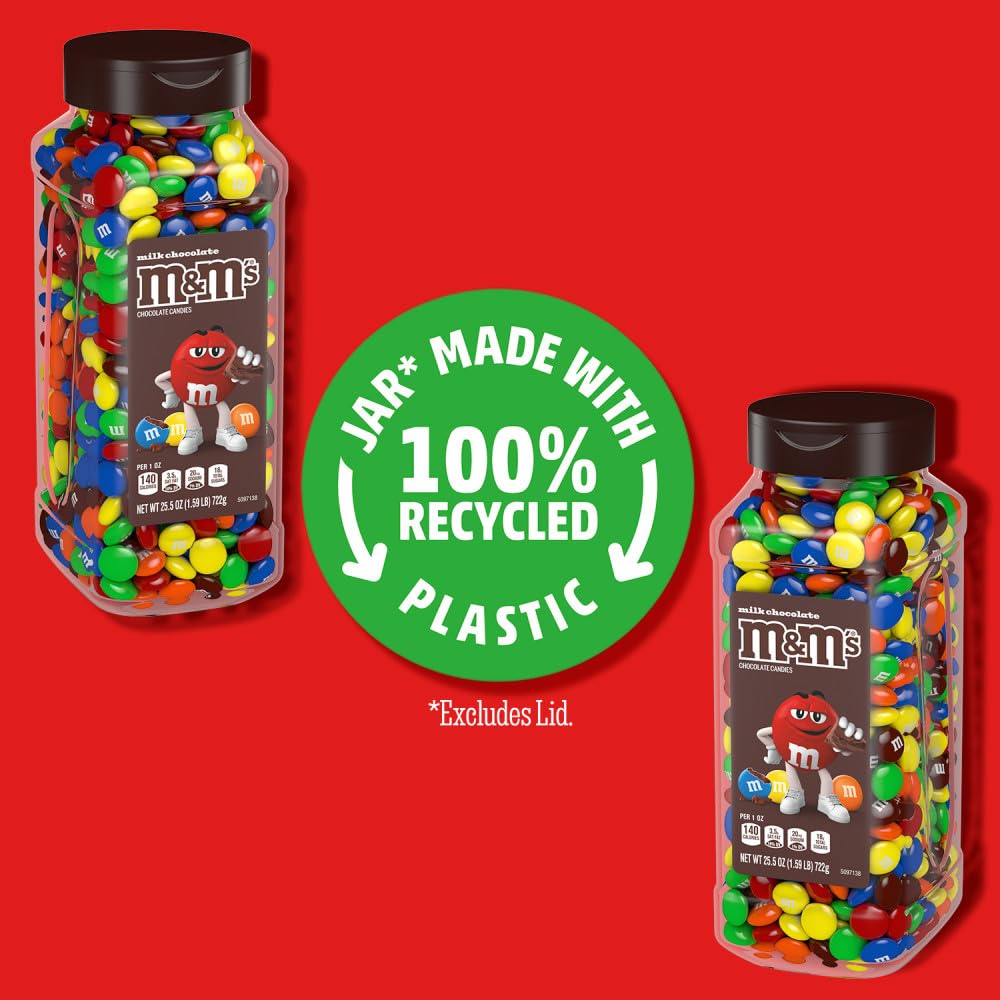 M&M's Milk Chocolate Bulk Candy in Resealable and Recyclable Jars, Party Size Assorted Chocolate Candies, Movie Night Snacks, Candy Buffet, 25.5 Oz Each (Pack of 2) - Fresh Hearth