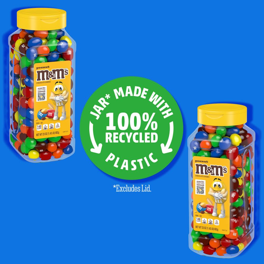 M&M’S Peanut Candy Jars, Assorted Chocolate Candies, Party Size Bulk, Movie Night Treats, Bulk Chocolate Candy, Buffet Chocolates, Resealable and Recyclable, 23 Oz Each, Pack of 2 - Fresh Hearth
