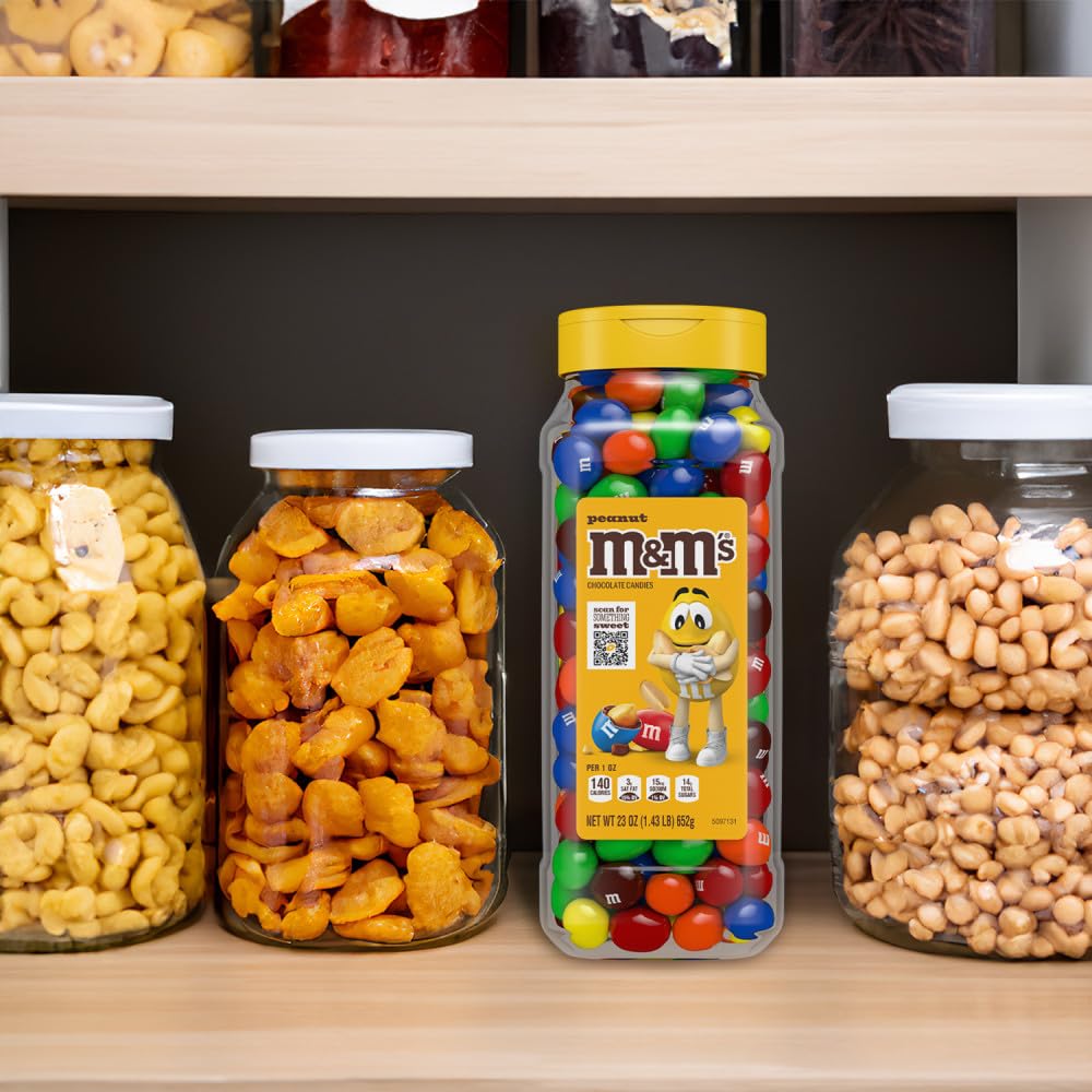 M&M’S Peanut Candy Jars, Assorted Chocolate Candies, Party Size Bulk, Movie Night Treats, Bulk Chocolate Candy, Buffet Chocolates, Resealable and Recyclable, 23 Oz Each, Pack of 2 - Fresh Hearth