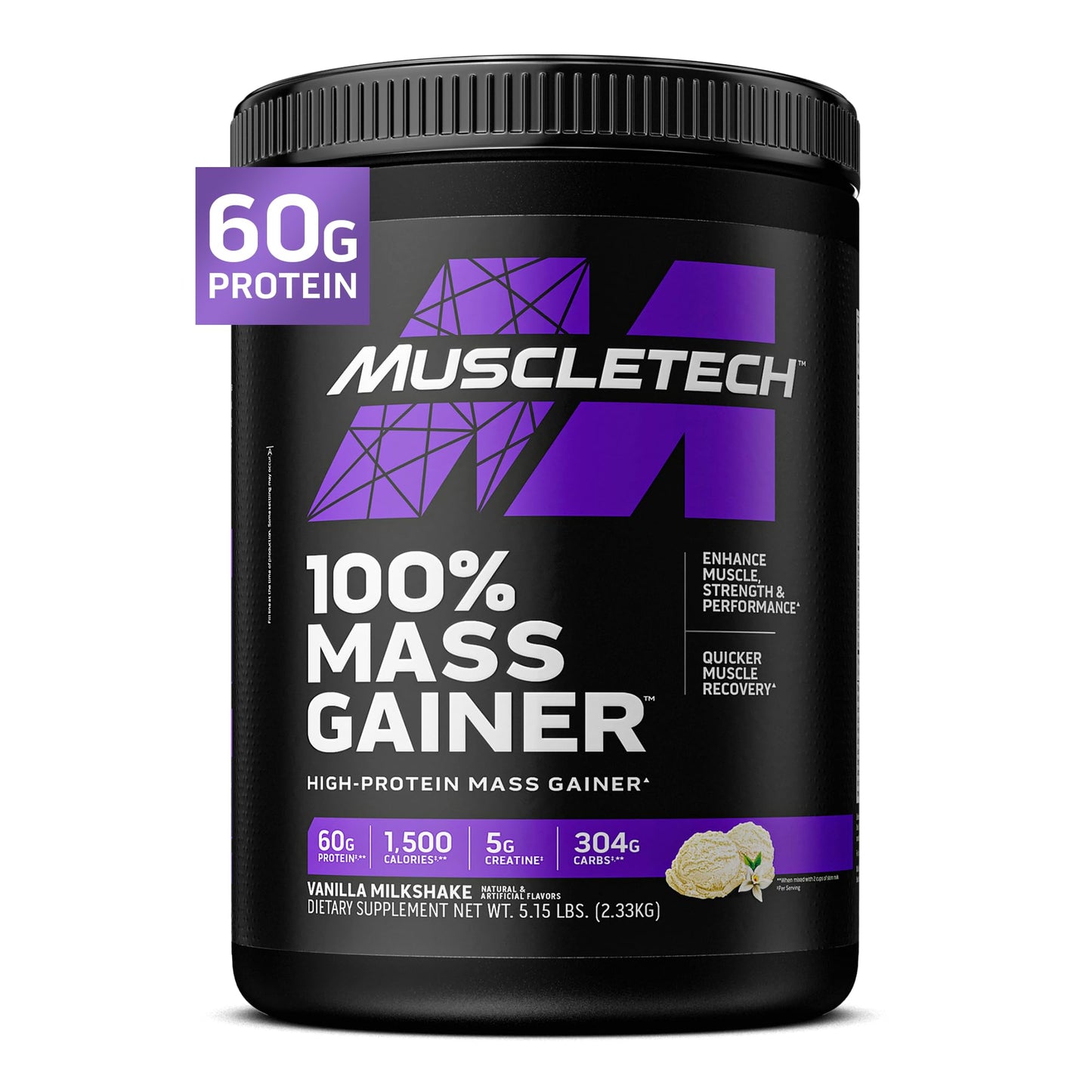 MuscleTech High Protein Mass Gainer for Men & Women - Protein Powder Shakes for Weight Gain, Muscle Building & Recovery with Creatine Monohydrate - Vanilla Milkshake, 5.15 Pound - Fresh Hearth