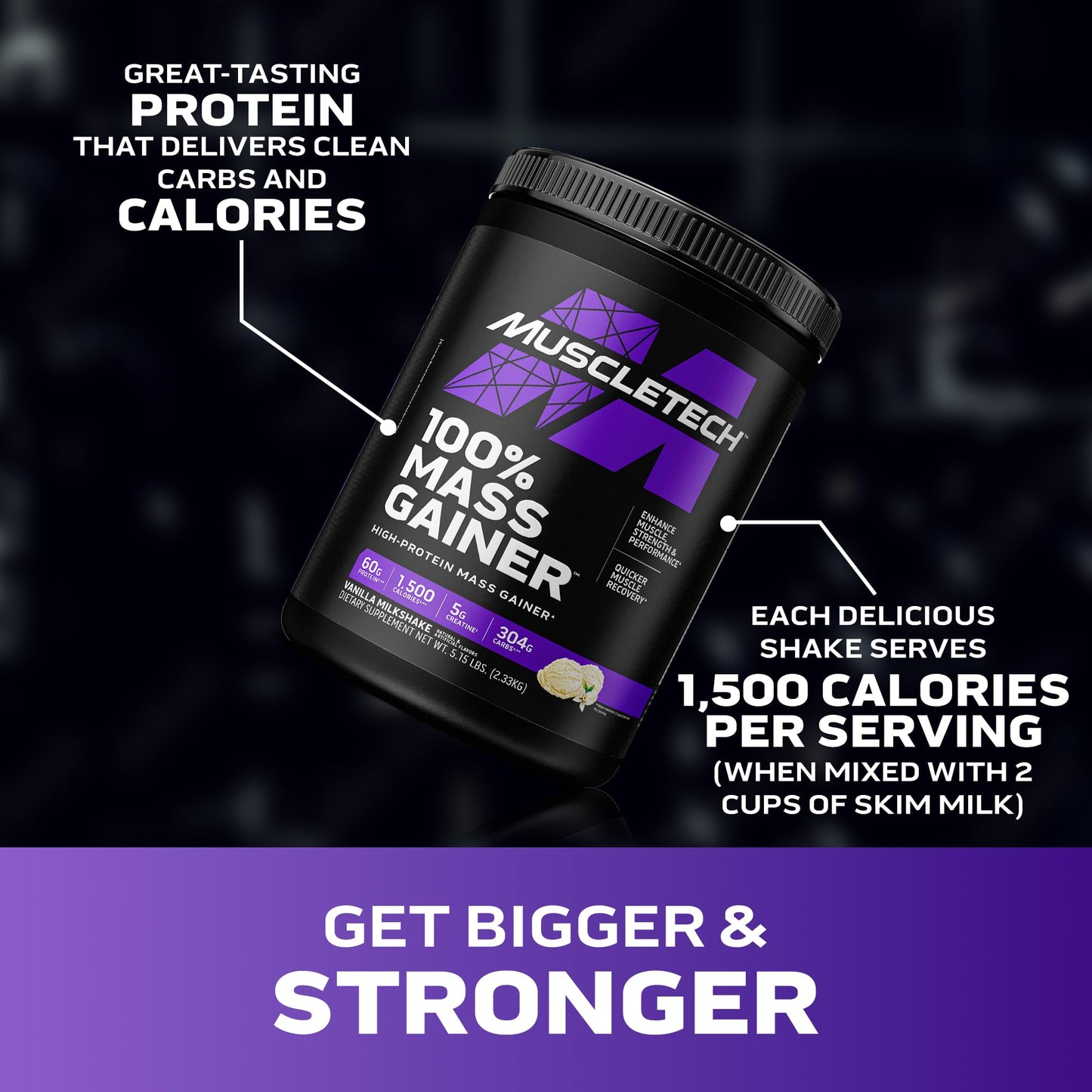 MuscleTech High Protein Mass Gainer for Men & Women - Protein Powder Shakes for Weight Gain, Muscle Building & Recovery with Creatine Monohydrate - Vanilla Milkshake, 5.15 Pound - Fresh Hearth