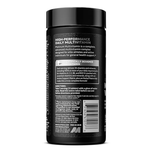 MuscleTech Platinum Multivitamins for Men & Women - Multi - Vitamin Supplement for Immune Support - 18 Vitamins & Minerals, Vitamin A C D E B6 B12 - Daily Workout Supplements for Men - 90 Capsules - Fresh Hearth