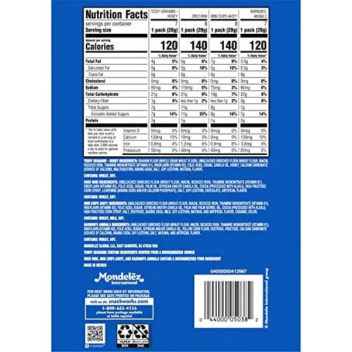 Nabisco Team Favorites Variety Pack, OREO Mini, CHIPS AHOY! Mini, Teddy Grahams Honey & Barnum's Animal Crackers, 30 Snack Packs - Fresh Hearth