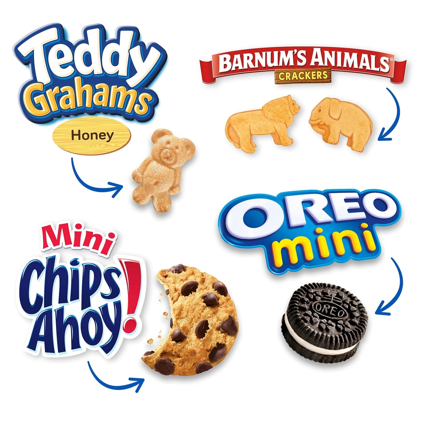 Nabisco Team Favorites Variety Pack, OREO Mini, CHIPS AHOY! Mini, Teddy Grahams Honey & Barnum's Animal Crackers, 30 Snack Packs - Fresh Hearth